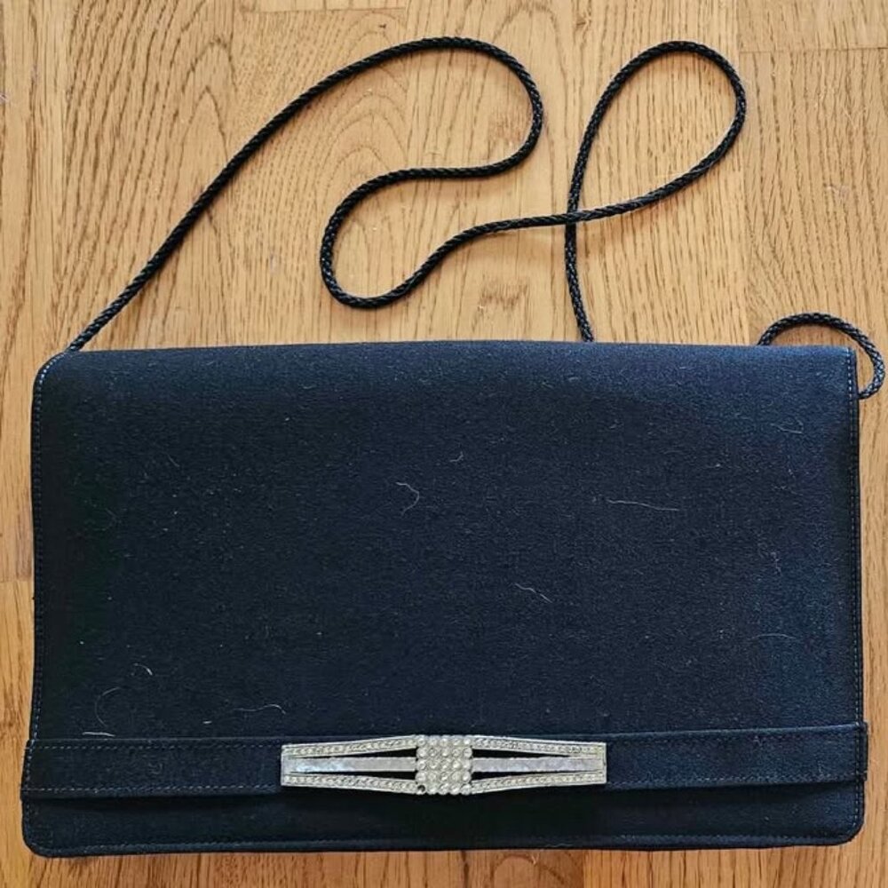 Vintage black silk Art Deco crossbody clutch purse
